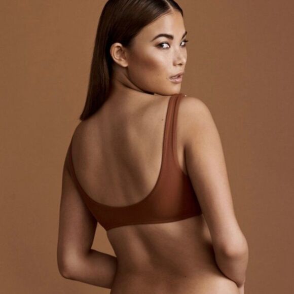 L * Space  by Monica Wise Swimsuit Top L NWT Color Block Ibiza Brown Pink White - Picture 2 of 8